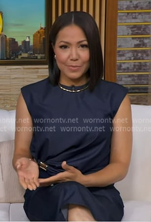 Stephanie's navy gathered cap sleeve dress on Good Morning America