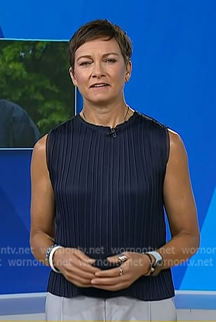 Stephanie's navy pleated sleeveless top on Today