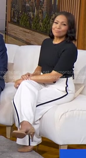 Stephanie’s whtie side stripe pants on Good Morning America Stephanie’s whtie side stripe pants on Good Morning America
