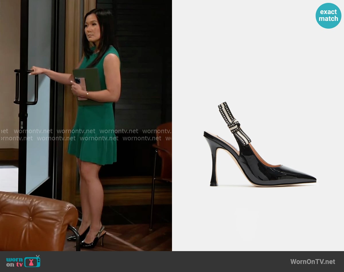 Steve Madden Bri Black Pantent Heels worn by Caroline Lee (Ellie Wang) on Beyond the Gates Steve Madden Bri Black Pantent Heels worn by Caroline Lee (Ellie Wang) on Beyond the Gates