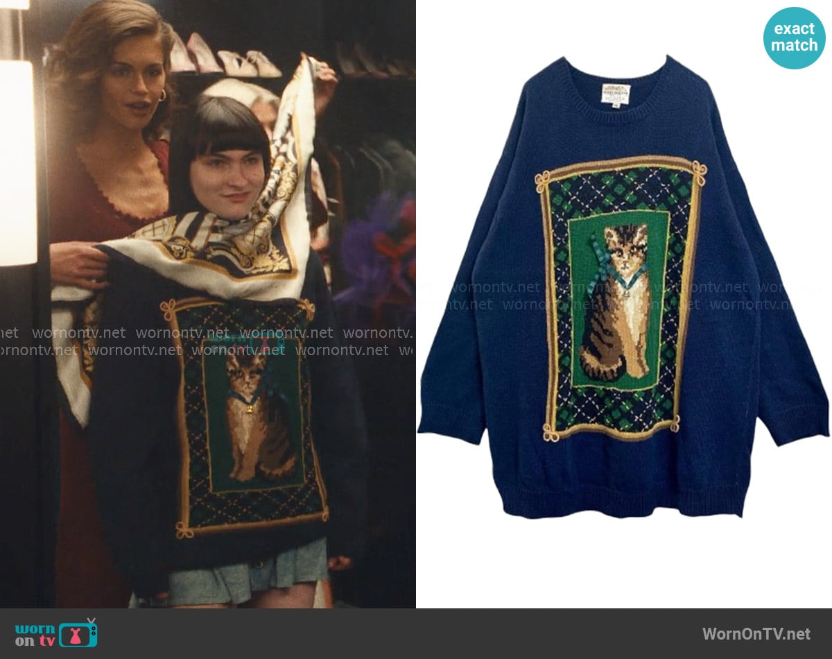 Susan Bristol Vintage 90s Cat Sweater worn by Rhonda (Ivy Wolk) on The Shards Susan Bristol Vintage 90s Cat Sweater worn by Rhonda (Ivy Wolk) on The Shards