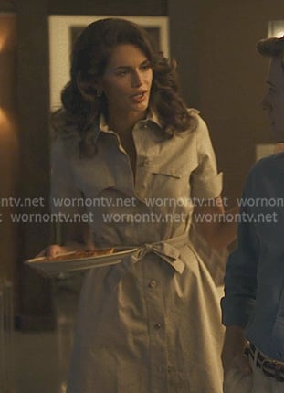 Susan's beige tie waist shirtdress on The Shards