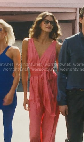 Susan’s pink sleeveless belted jumpsuit on The Shards Susan’s pink sleeveless belted jumpsuit on The Shards