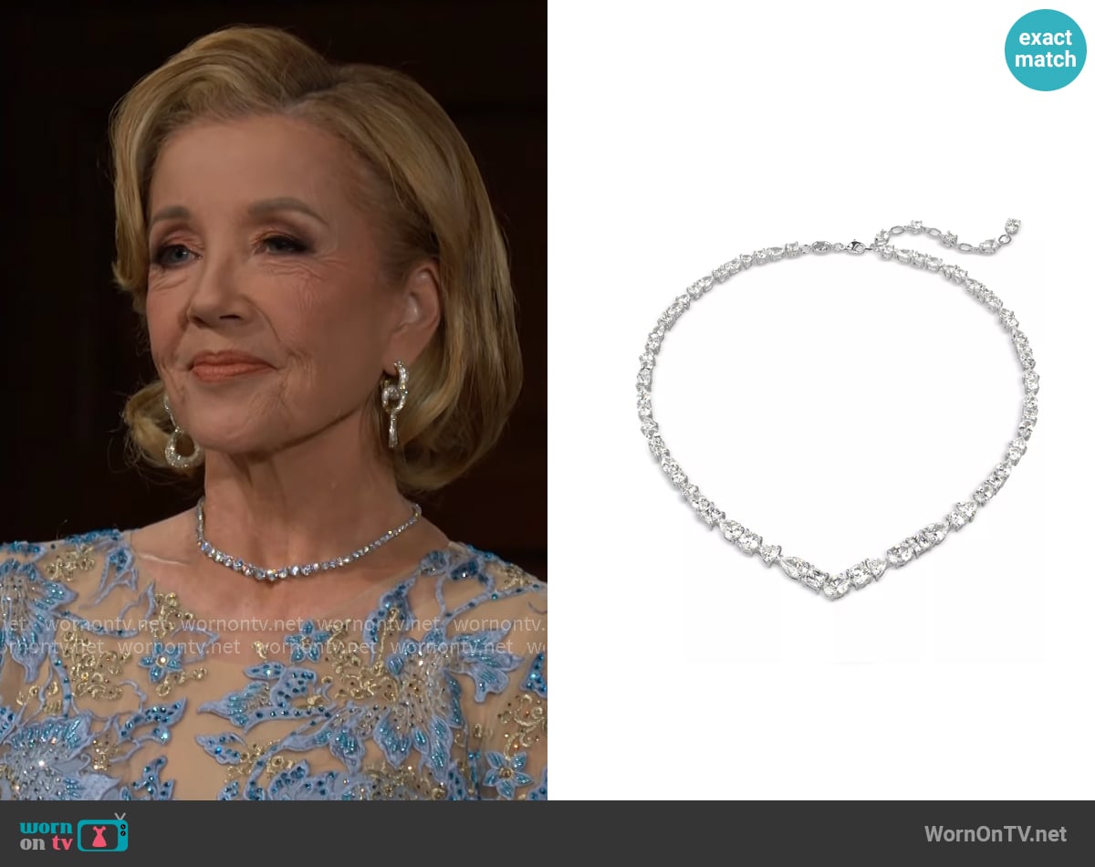 Swarovski Silver-Tone Crystal V-Shape Collar Necklace worn by Nikki Reed Newman (Melody Thomas-Scott) on The Young and the Restless
