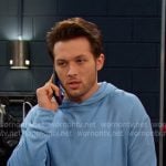 Tate’s blue hoodie with white piping on Days of our Lives Tate’s blue hoodie with white piping on Days of our Lives