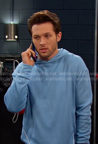 Tate's blue hoodie with white piping on Days of our Lives