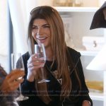 Teresa’s black jacket and pants on The Real Housewives Ultimate Girls Trip Teresa’s black jacket and pants on The Real Housewives Ultimate Girls Trip