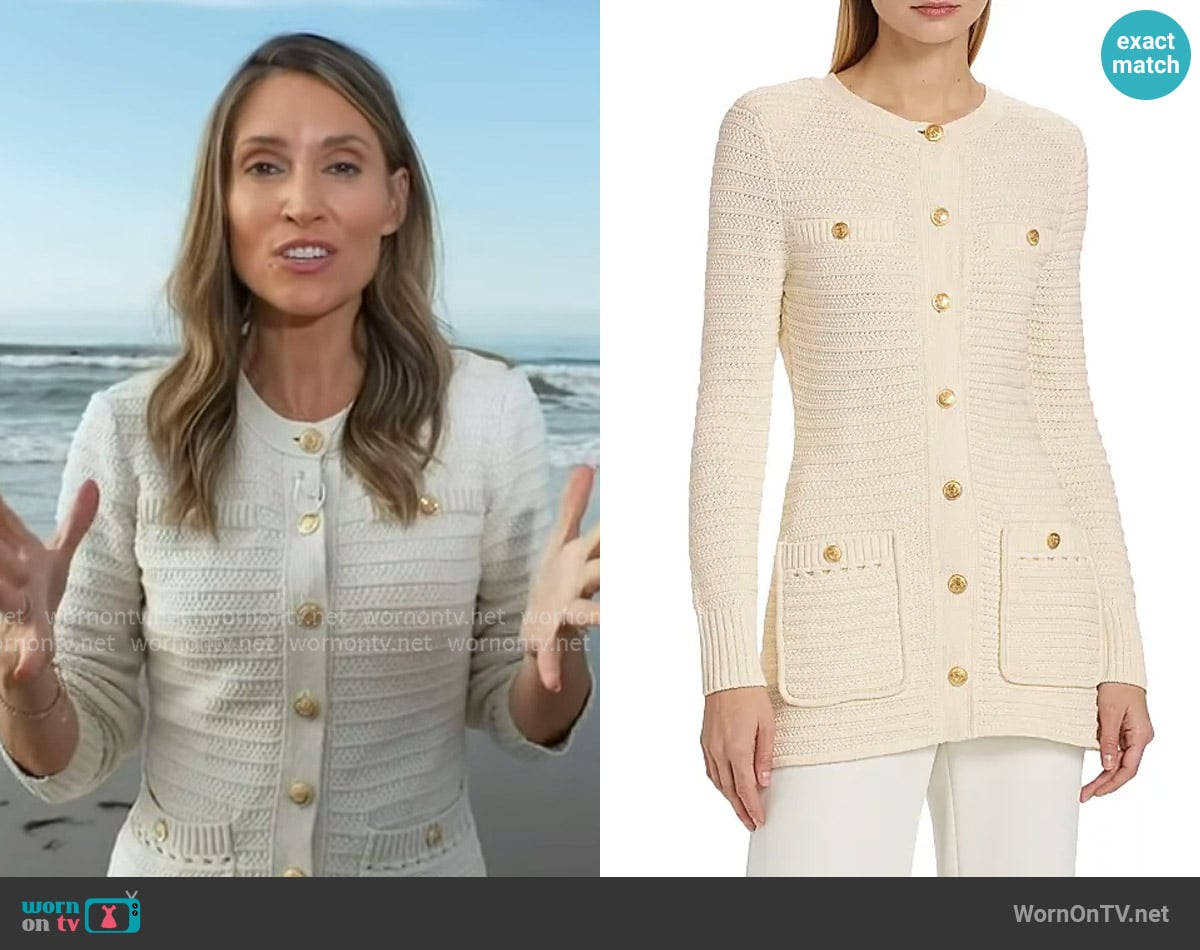 Toccin Chunky Knit Button Front Jacket worn by Rhiannon Ally on Good Morning America