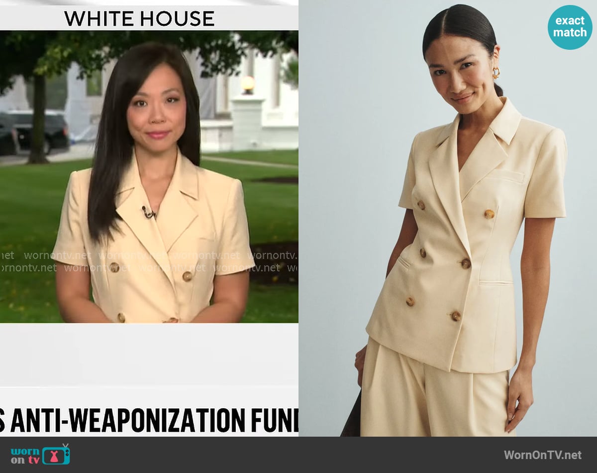 Toccin Short Sleeved Double Breasted Blazer worn by Weijia Jiang on CBS Mornings