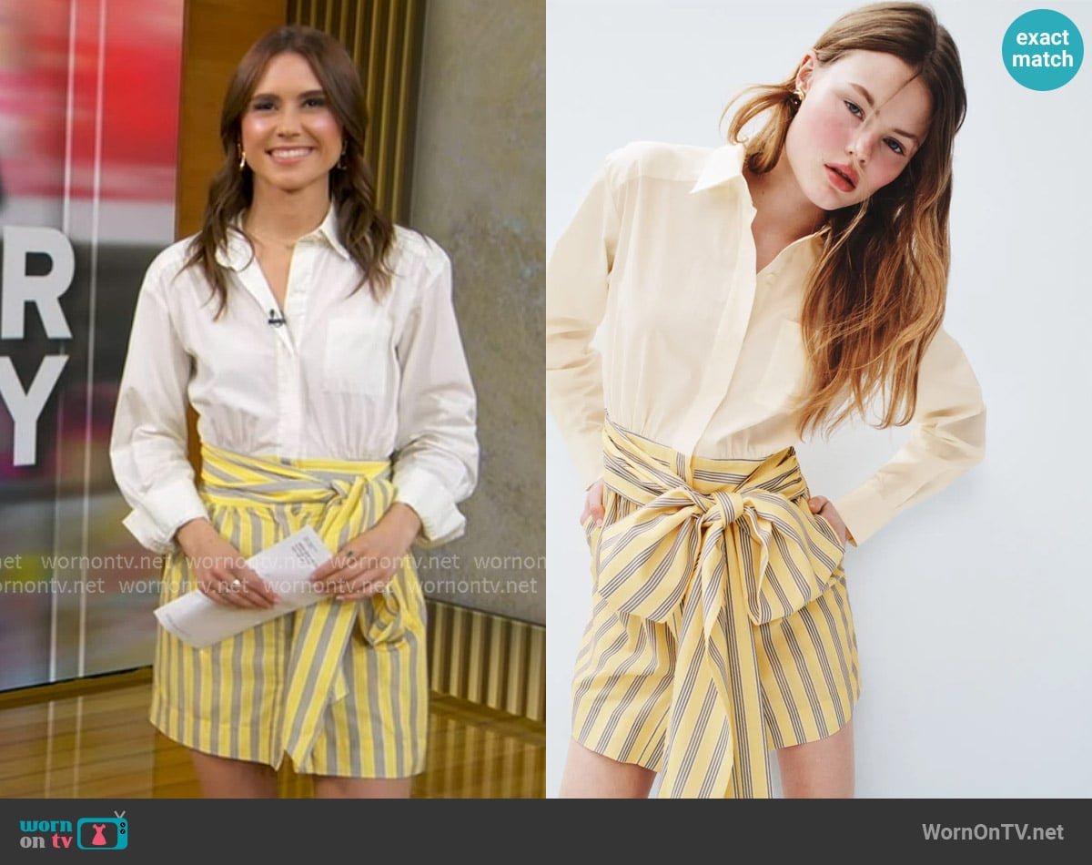 Toccin Solid and Striped Bow Shirt Dress worn by Sophie Flay on Good Morning America Toccin Solid and Striped Bow Shirt Dress worn by Sophie Flay on Good Morning America