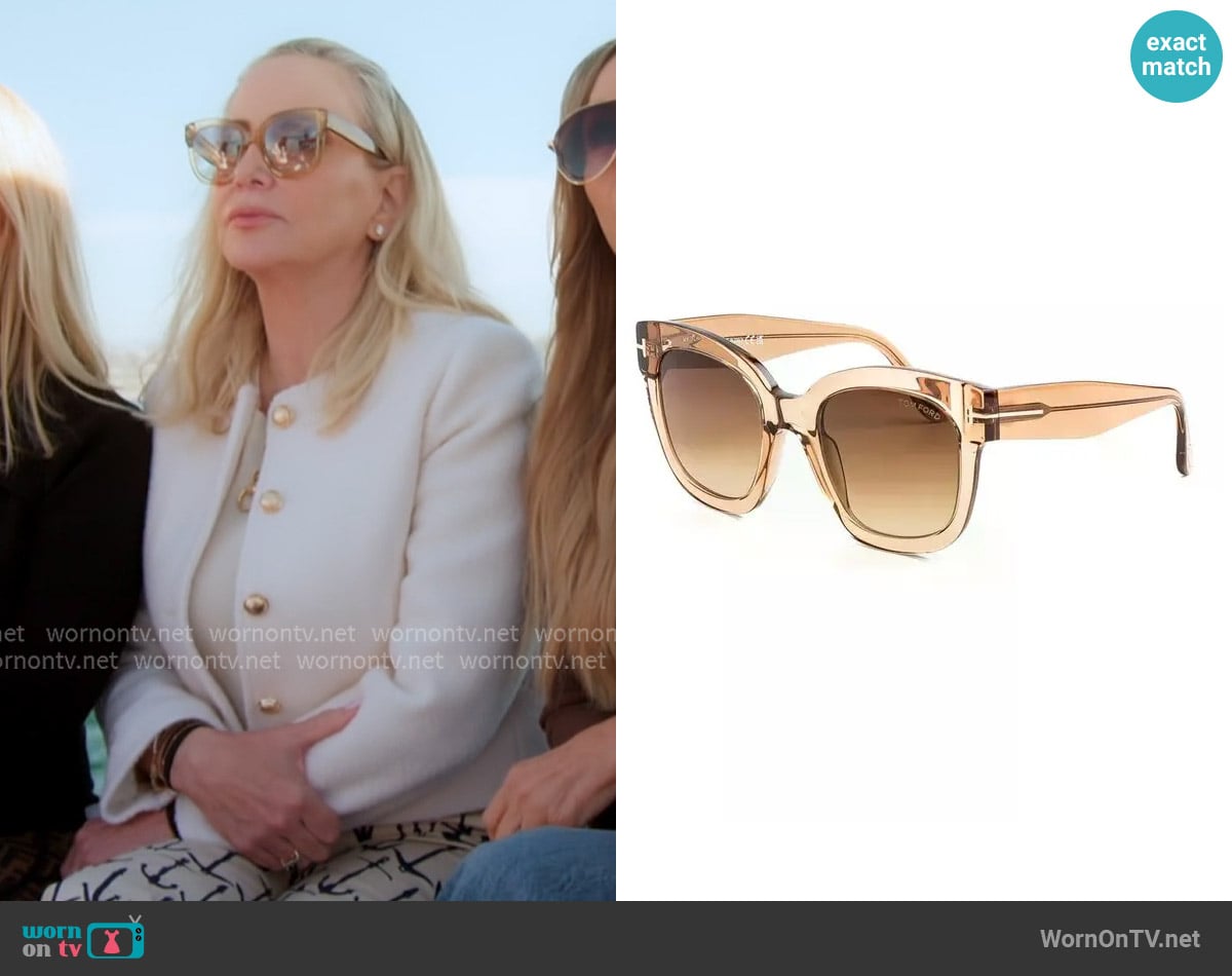 Tom Ford Beatrix cat-eye frame sunglasses worn by Shannon Beador on The Real Housewives of Orange County Tom Ford Beatrix cat-eye frame sunglasses worn by Shannon Beador on The Real Housewives of Orange County