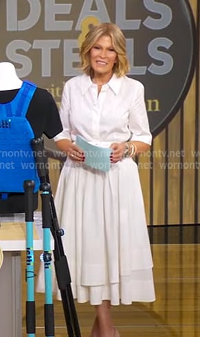 Tory’s white layered shirtdress on Good Morning America Tory’s white layered shirtdress on Good Morning America