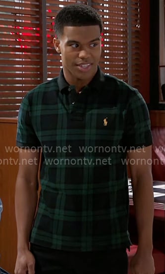 Tyrell's green plaid polo shirt on Beyond the Gates