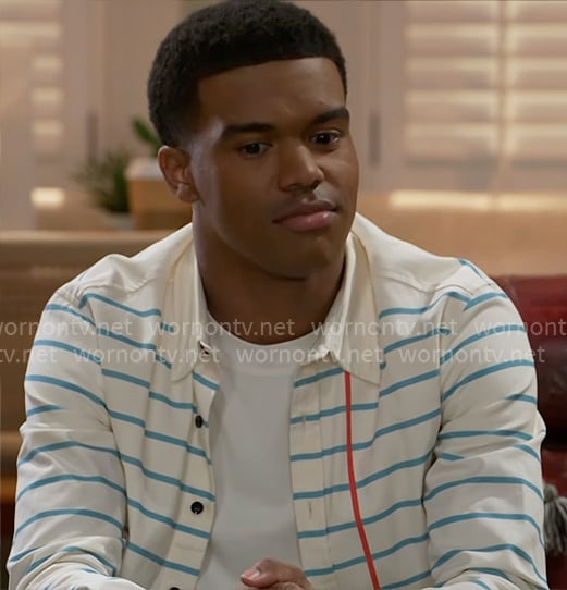 Tyrell’s striped button down shirt on Beyond the Gates Tyrell’s striped button down shirt on Beyond the Gates