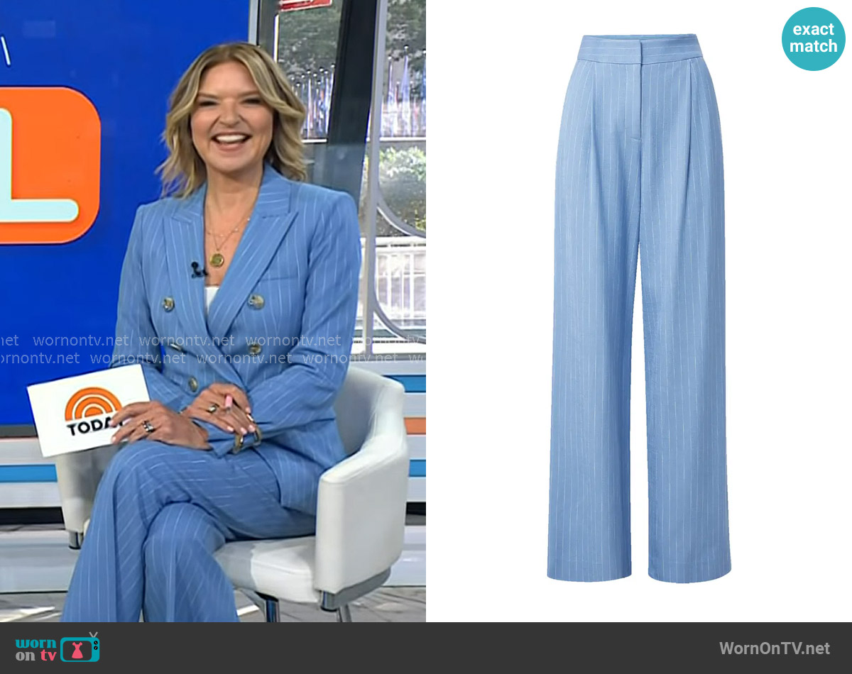 Veronica Beard Heyser Wide-Leg Pant in Blue Jay/Dove White worn by Christine Romans on Today