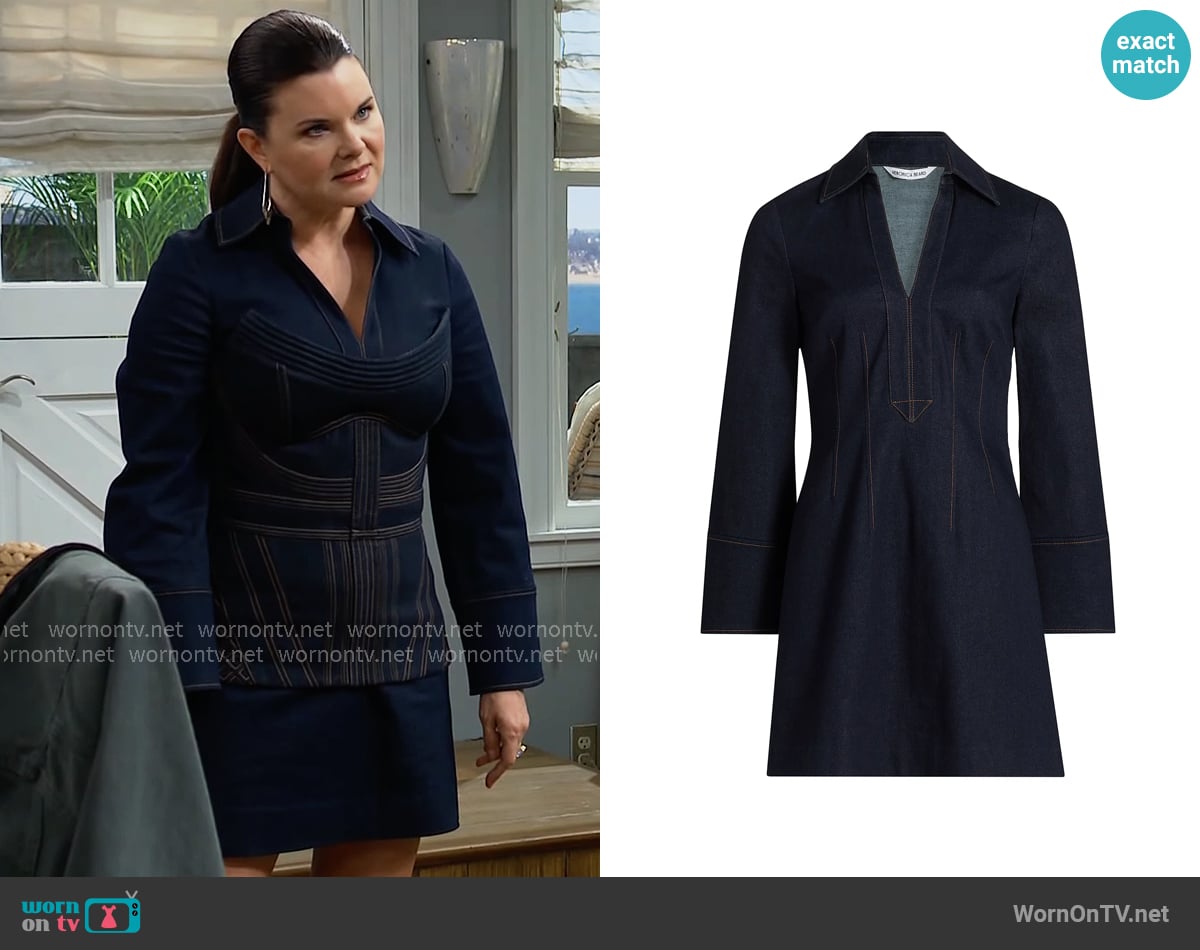Veronica Beard Raymond Denim Minidress worn by Katie Logan (Heather Tom) on The Bold and the Beautiful Veronica Beard Raymond Denim Minidress worn by Katie Logan (Heather Tom) on The Bold and the Beautiful