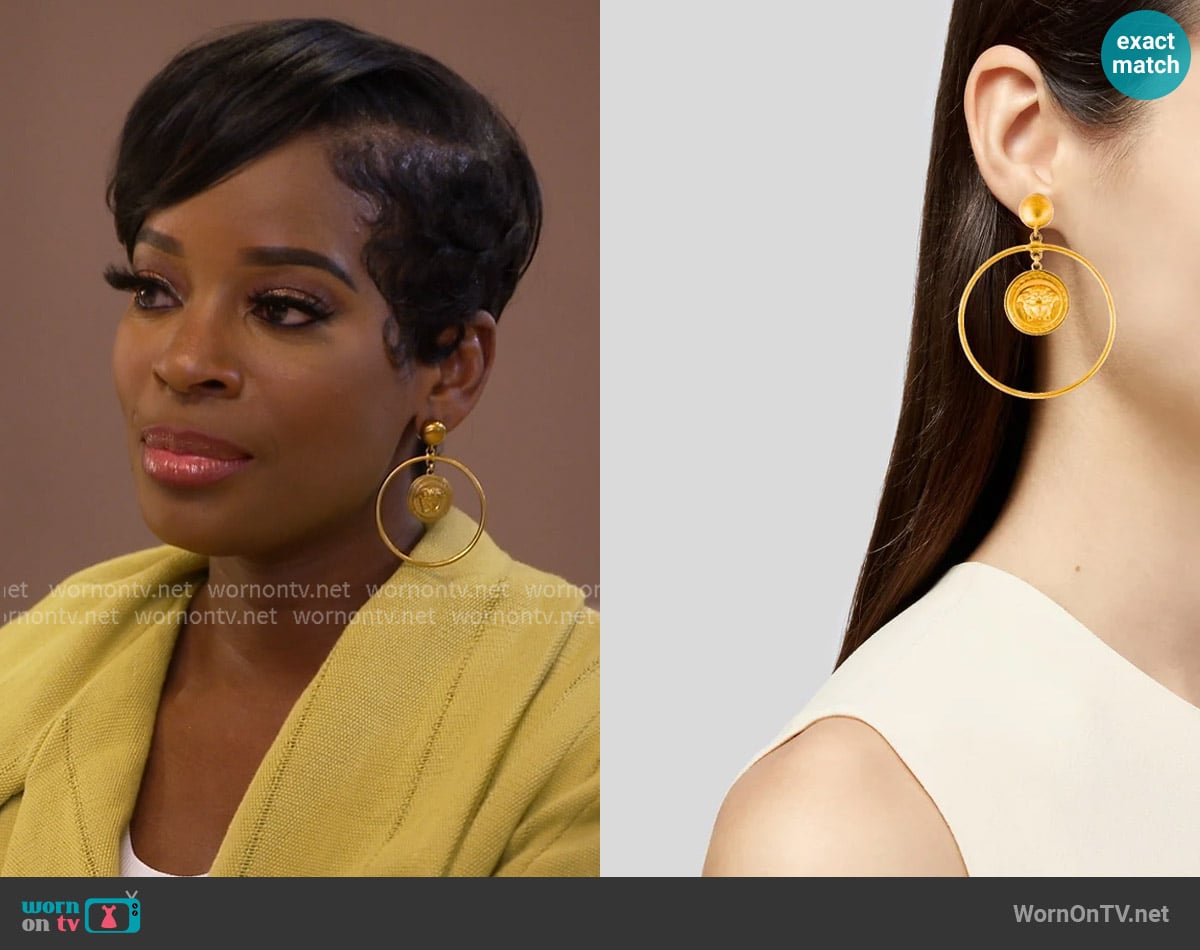 Versace Medusa Hoop Earrings worn by Shamea Morton Mwangi on The Real Housewives of Atlanta Versace Medusa Hoop Earrings worn by Shamea Morton Mwangi on The Real Housewives of Atlanta