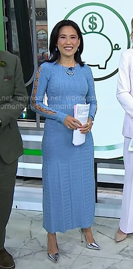 Vicky's blue cutout sleeve textured dress on Today