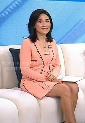 Vicky's pink embroidered cardigan and skirt on Today