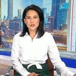Vicky’s white tie front shirt and green leather skirt on NBC News Daily Vicky’s white tie front shirt and green leather skirt on NBC News Daily
