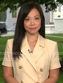 Weijia Jiang's beige short-sleeve blazer on CBS Mornings