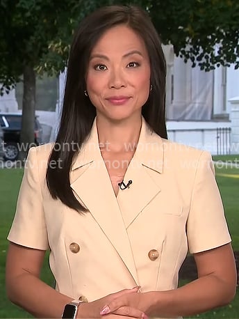 Weijia Jiang's beige short-sleeve blazer on CBS Mornings