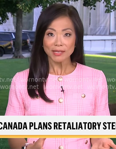 Weijia Jiang's pink plaid jacket on CBS Mornings