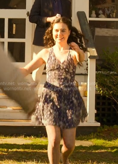 Wheezie's blue floral mini dress on Outer Banks