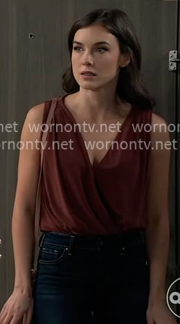 Willow’s brown v-neck top on General Hospital Willow’s brown v-neck top on General Hospital