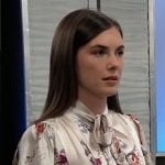 Willow’s floral tie-neck dress on General Hospital Willow’s floral tie-neck dress on General Hospital