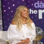 Witney Carson’s white off-shoulder mini dress on Good Morning America Witney Carson’s white off-shoulder mini dress on Good Morning America
