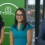 Yanely Espinal’s teal blue v-neck sheath dress on Today Yanely Espinal’s teal blue v-neck sheath dress on Today