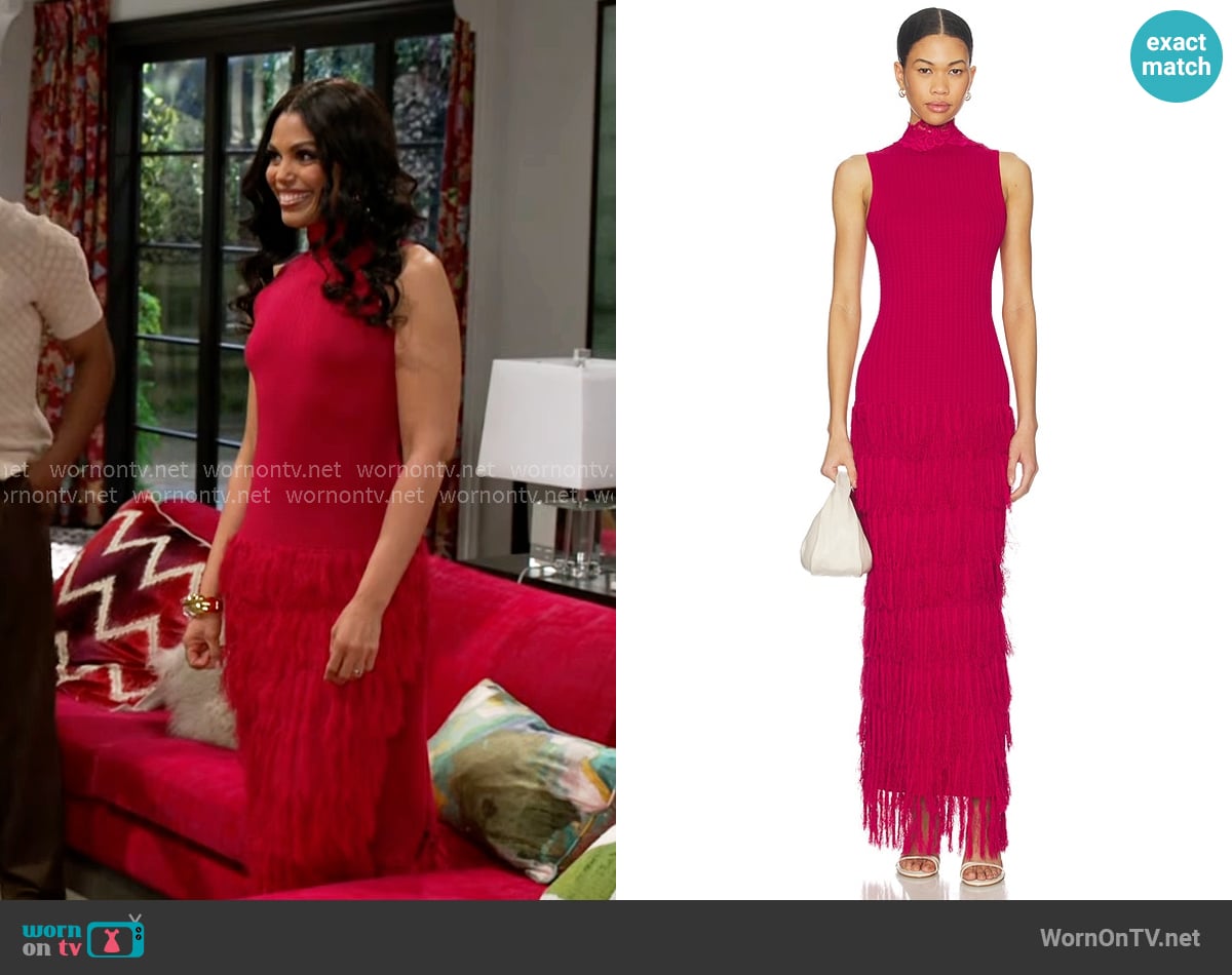 Yellow the Label Phoebe Fringe Dress in Granada worn by Dani Dupree (Karla Mosley) on Beyond the Gates