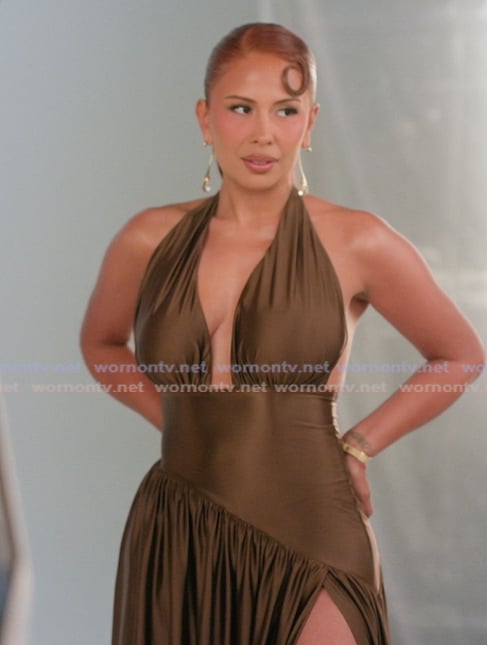 Yris's brown satin dress on The Girls A Khloe Kardashian Project