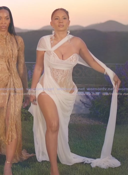 Yris’s white lace drape dress on The Girls A Khloe Kardashian Project