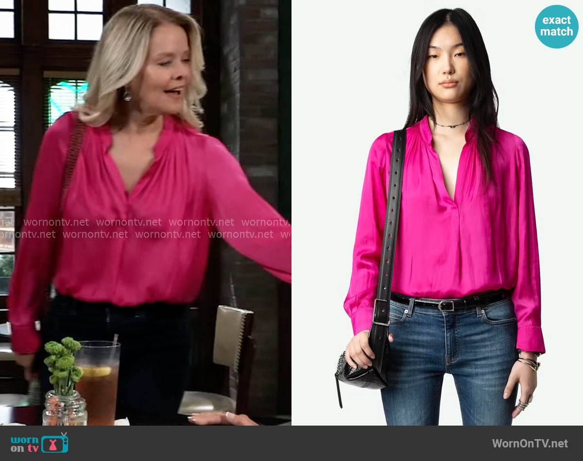 Zadig & Voltaire Tink Blouse in Clematis worn by Felicia Scorpio (Kristina Wagner) on General Hospital Zadig & Voltaire Tink Blouse in Clematis worn by Felicia Scorpio (Kristina Wagner) on General Hospital