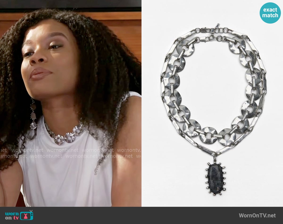 Zara Cowboy Up Necklace worn by Eva Thomas (Ambyr Michelle) on Beyond the Gates Zara Cowboy Up Necklace worn by Eva Thomas (Ambyr Michelle) on Beyond the Gates