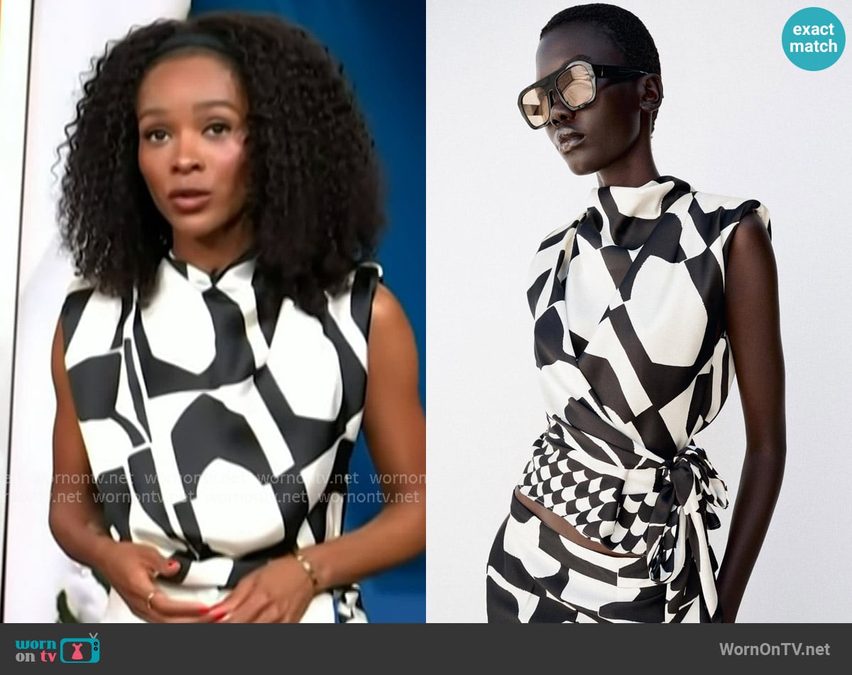 Zara Geometric Print Shoulder Pad Top worn by Zuri Hall on Access Hollywood
