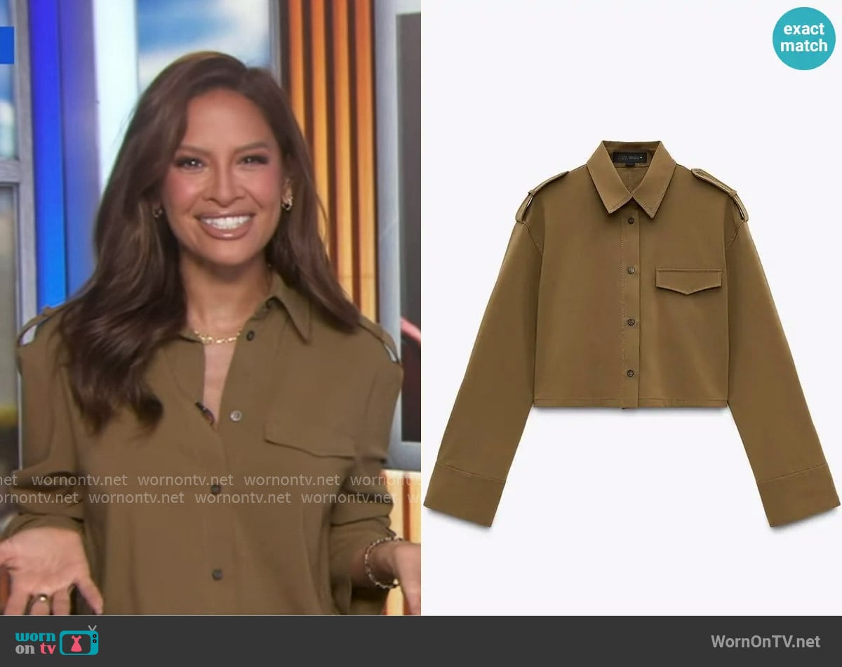 Zara Lapel Collar Cropped Shirt worn by Rocsi Diaz on Good Morning America