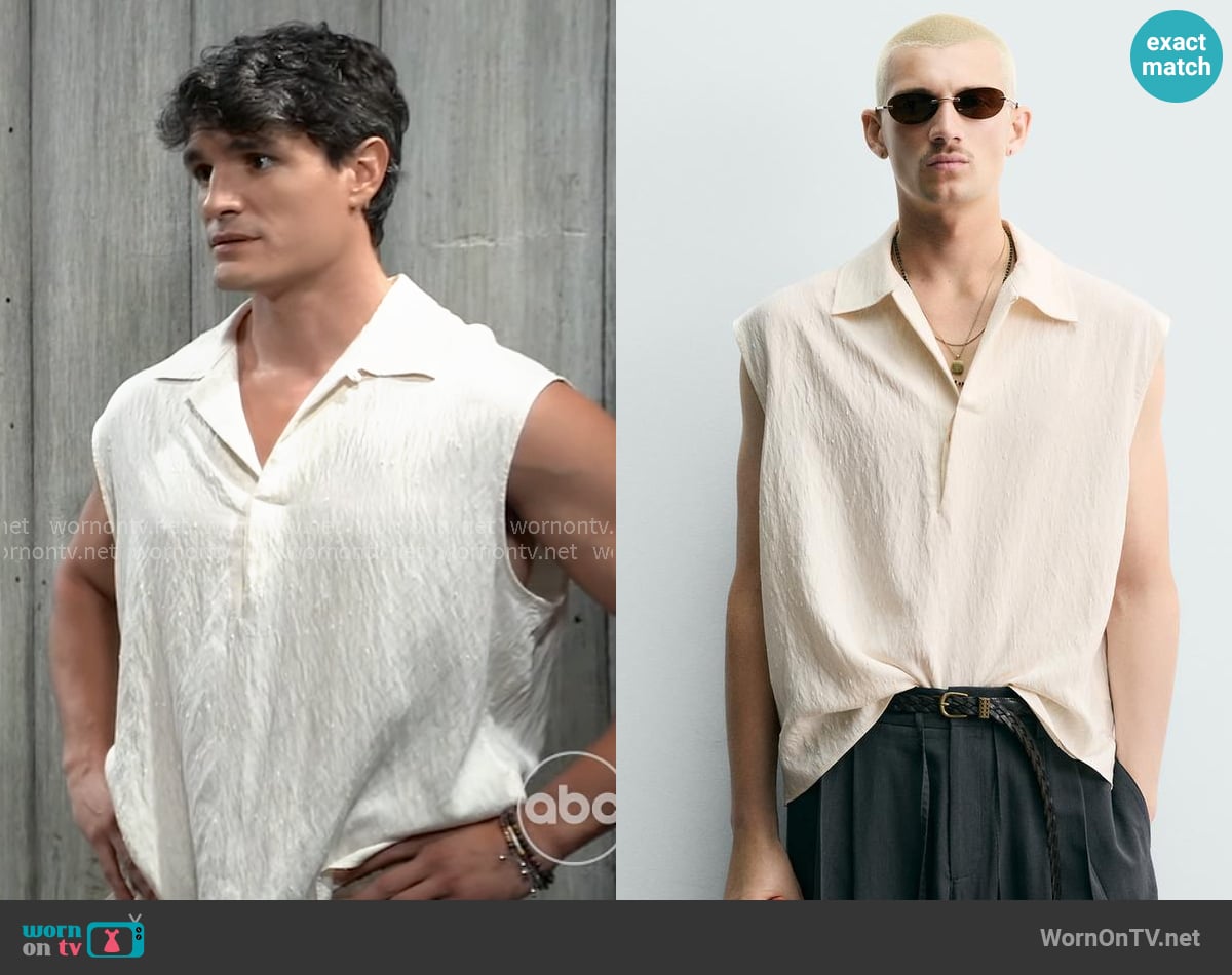 Zara Relaxed Fit Sleeveless Polo Shirt worn by Simon (Grady Eldridge) on General Hospital