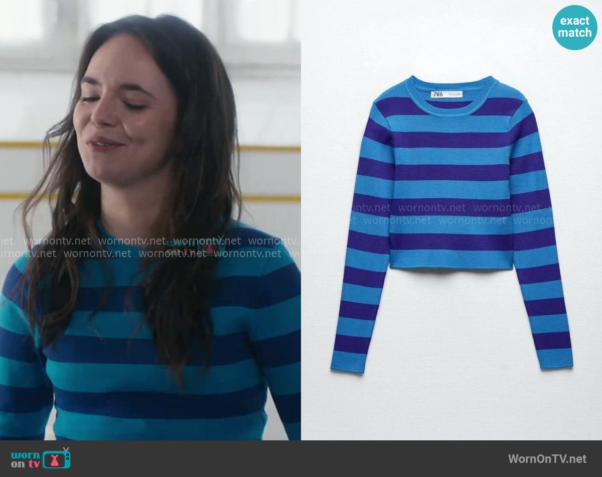 Zara Striped Knit Sweater worn by Annabelle Martin (Rebecca Hanssen) on Paris is Always a Good Idea Zara Striped Knit Sweater worn by Annabelle Martin (Rebecca Hanssen) on Paris is Always a Good Idea