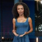Zuri's denim stitch front mini dress on Access Hollywood Zuri's denim stitch front mini dress on Access Hollywood