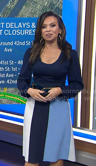 Adelle’s blue colorblock skirt on Today