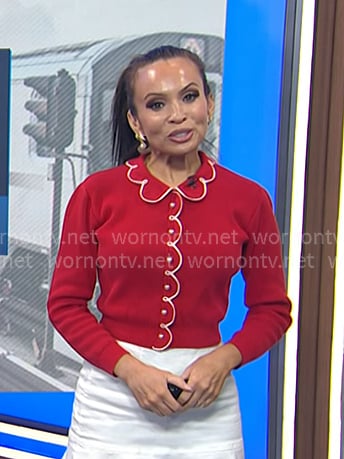 Adelle’s red scalloped cardigan on Today