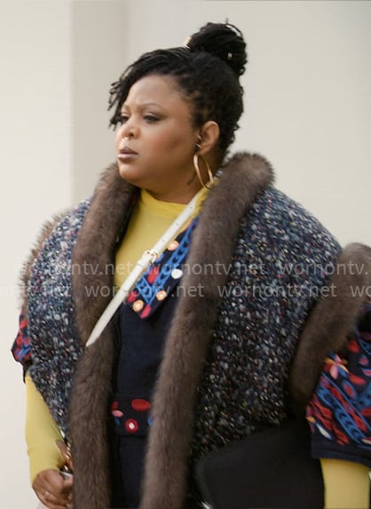 Adelola's embroidered jumpsuit and fur trim vest on The Paper