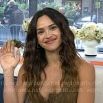 Adria Arjona’s brown sleeveless suede dress on Today Adria Arjona’s brown sleeveless suede dress on Today