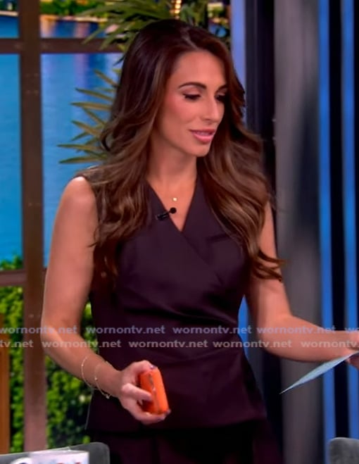 Alyssa’s gray wrap vest and pants on The View Alyssa’s gray wrap vest and pants on The View