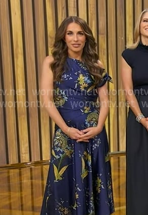 Alyssa’s navy floral off-shoulder dress on Good Morning America
