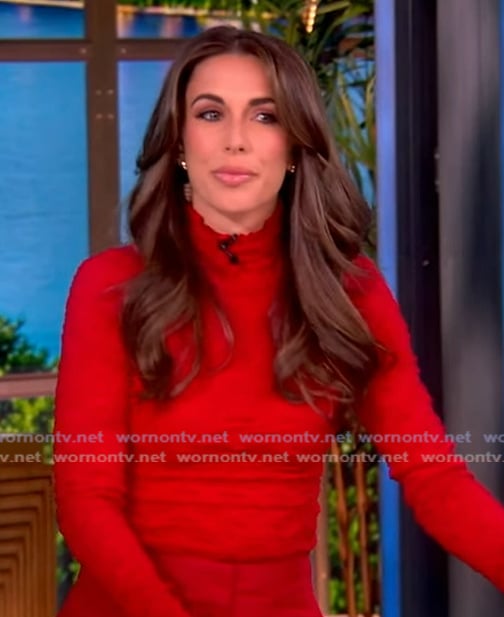 Alyssa’s red textured turtleneck top on The View Alyssa’s red textured turtleneck top on The View