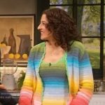 Amirah Kassem’s rainbow stripe dress and cardigan on The Drew Barrymore Show